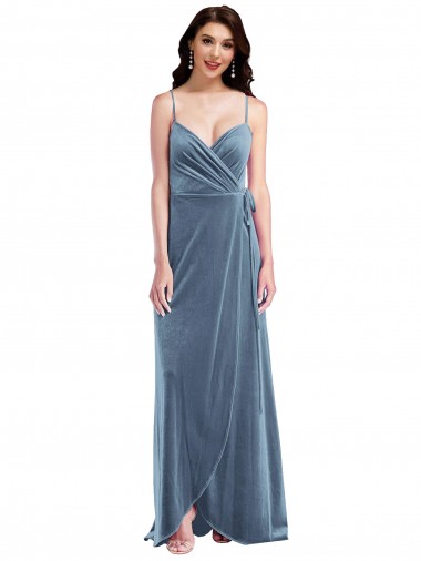 Purchase Velvet Wrap Maxi Prom Dress with Pockets