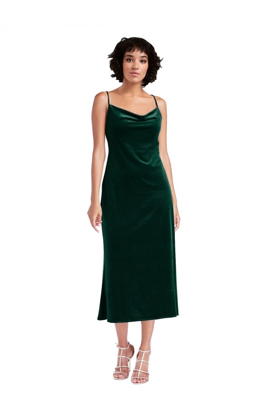 Purchase Midi Length Cowl Neck Velvet Short Slip Cocktail Prom Dress / Homecoming Dress