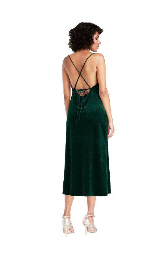 Purchase Midi Length Cowl Neck Velvet Short Slip Cocktail Prom Dress / Homecoming Dress