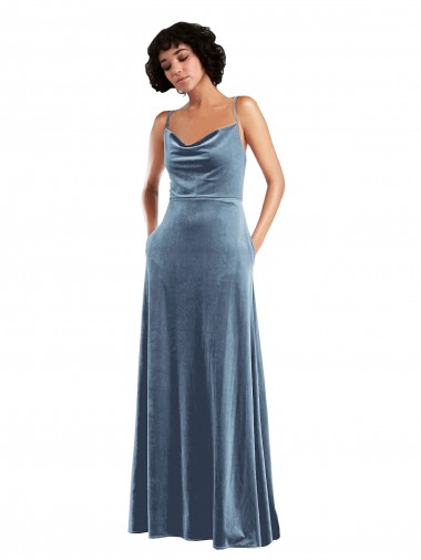 Purchase Sleek Cowl Neck Velvet Maxi Prom Dress with Pockets