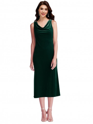 Purchase Cowl Neck Velvet Midi Length Cocktail Prom Dress / Homecoming Dress