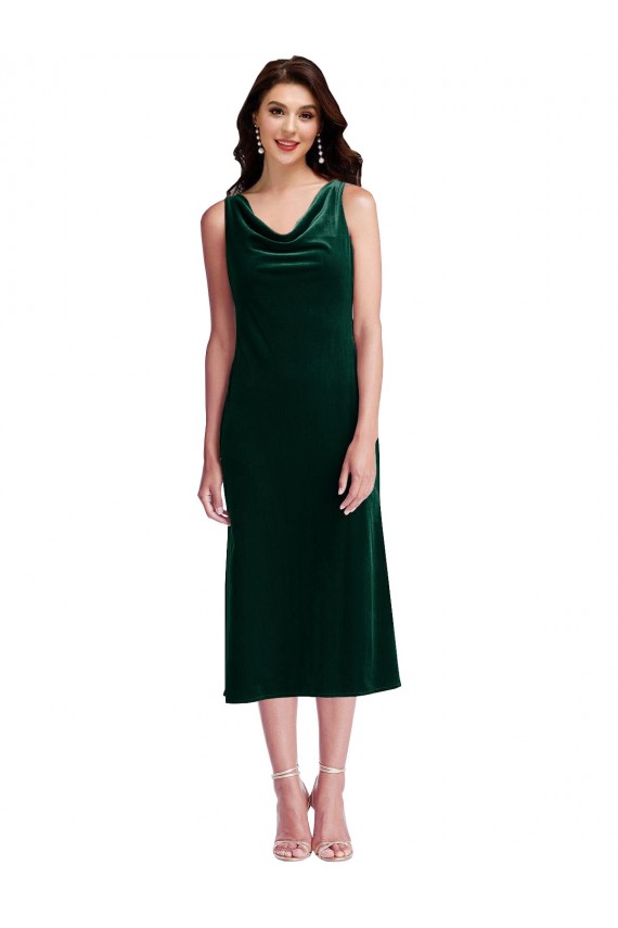 Purchase Cowl Neck Velvet Midi Length Cocktail Prom Dress / Homecoming Dress
