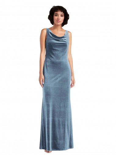 Purchase Floor Length Cowl Neck Long Stretch Velvet Maxi Prom Dress