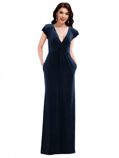 Purchase Flutter Sleeve Wrap Bodice Velvet Maxi Prom Dress with Pockets