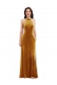 Purchase High-Neck Halter Velvet Maxi Prom Dress with Front Slit