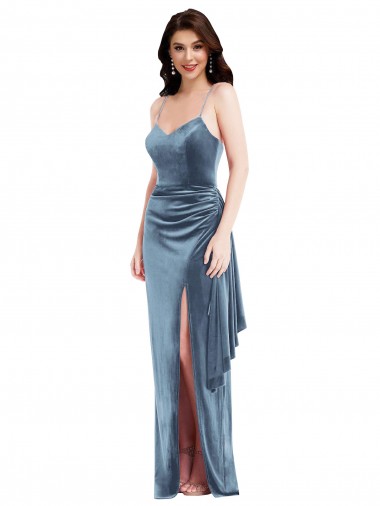 Purchase Spaghetti Strap Velvet Maxi Prom Dress with Draped Skirt