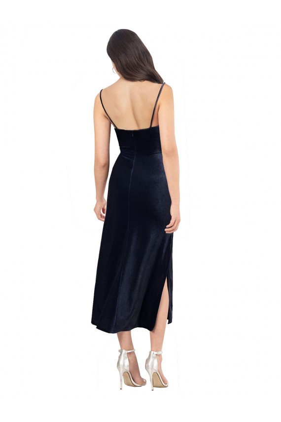 Purchase Midi Length Velvet Cocktail Prom Dress / Homecoming Dress with Cowl Neck and Spaghetti Straps