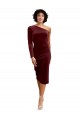 Purchase One Shoulder Fitted Short Midi Length Velvet Prom Dress