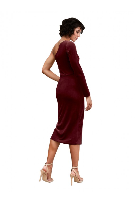 Purchase One Shoulder Fitted Short Midi Length Velvet Prom Dress
