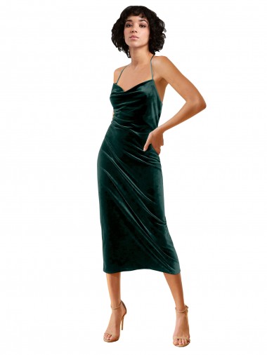 Purchase Midi Length Sleek Cowl Neckline Short Velvet Cocktail Prom Dress / Homecoming Dress