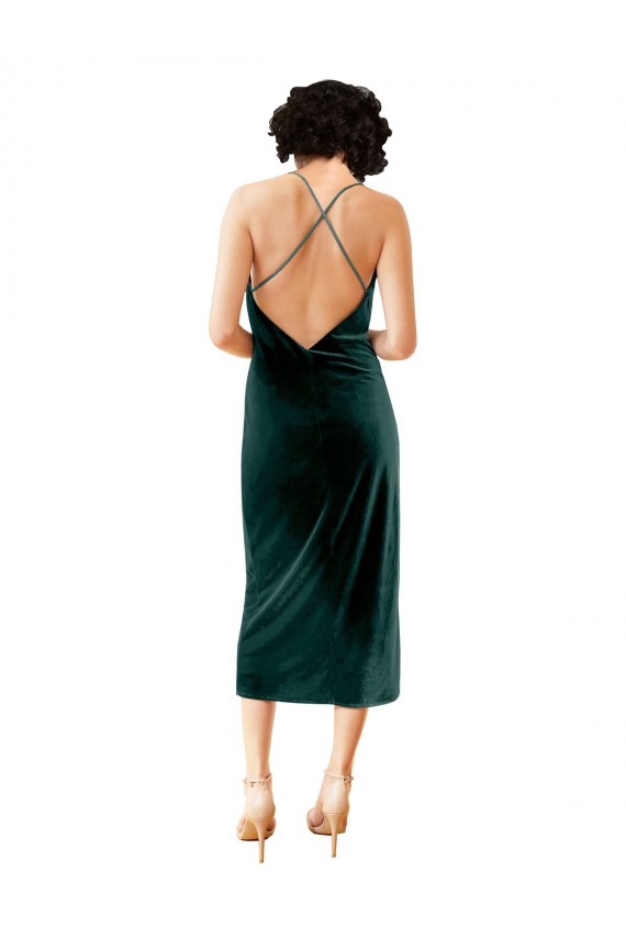 Purchase Midi Length Sleek Cowl Neckline Short Velvet Cocktail Prom Dress / Homecoming Dress