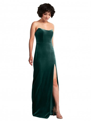 Purchase Scooped Strapless Long Velvet Prom Dress with Daring Side Slit